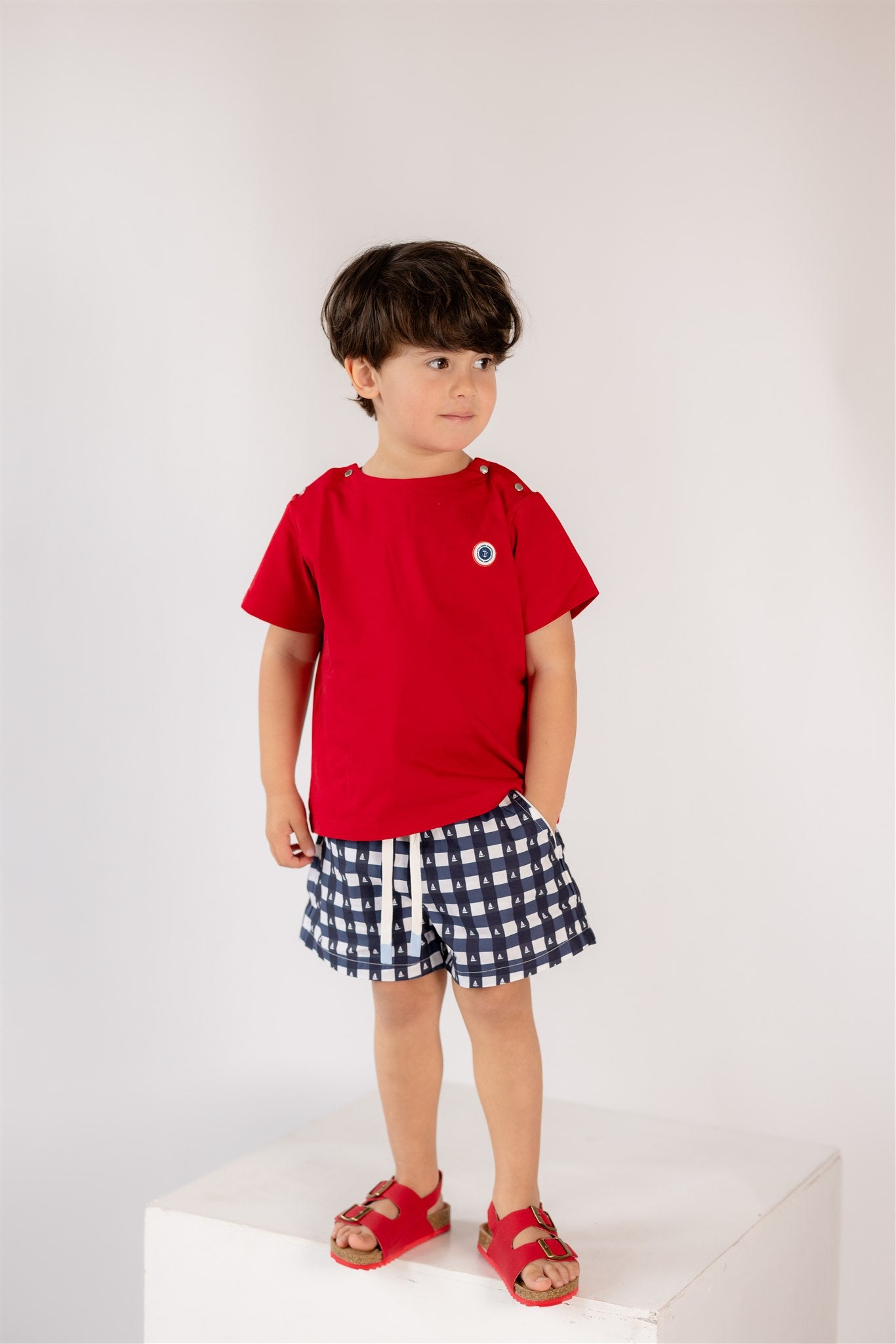 Little Navy Gingham Sailor Short