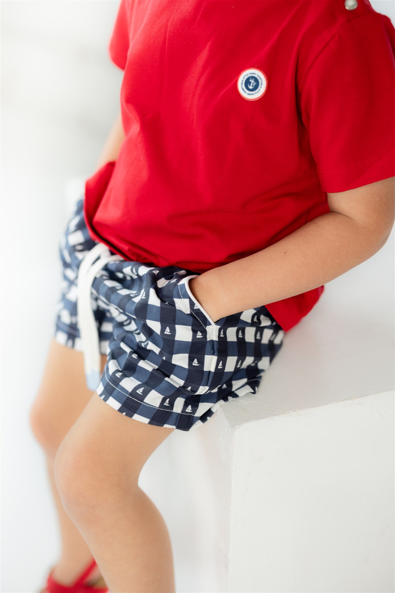 Little Navy Gingham Sailor Short