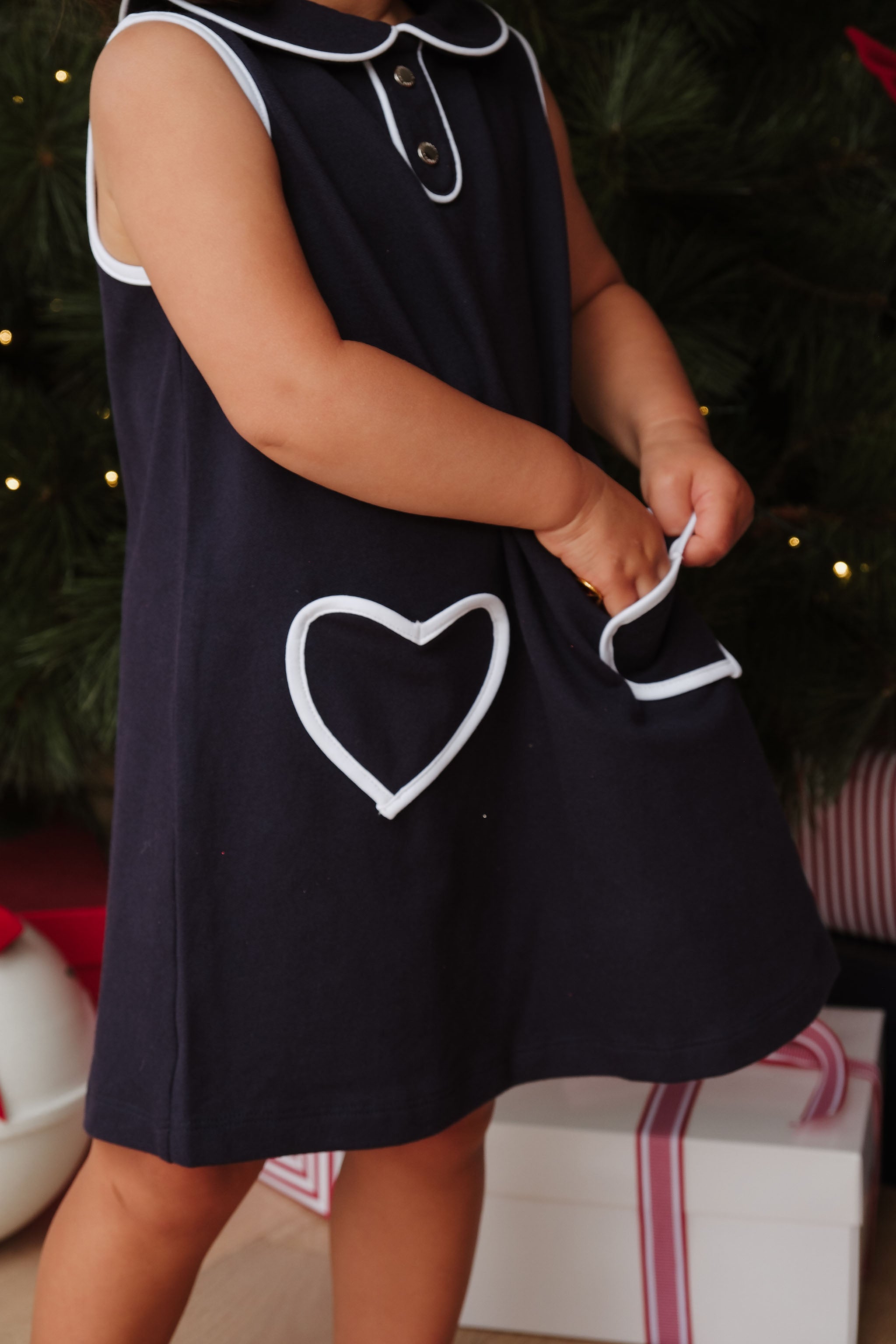 LITTLE NAVY HEART SHIFT DRESS