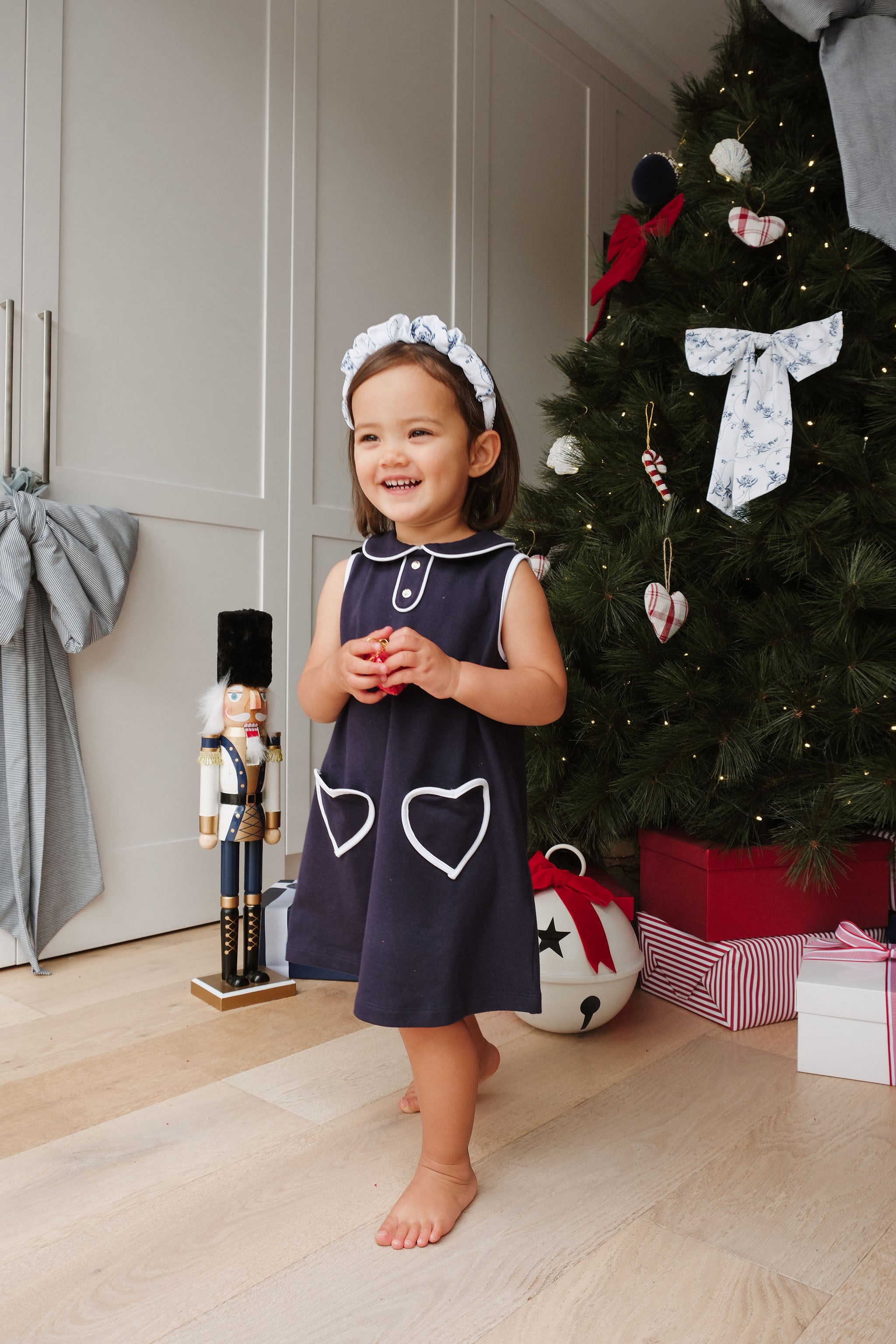LITTLE NAVY HEART SHIFT DRESS