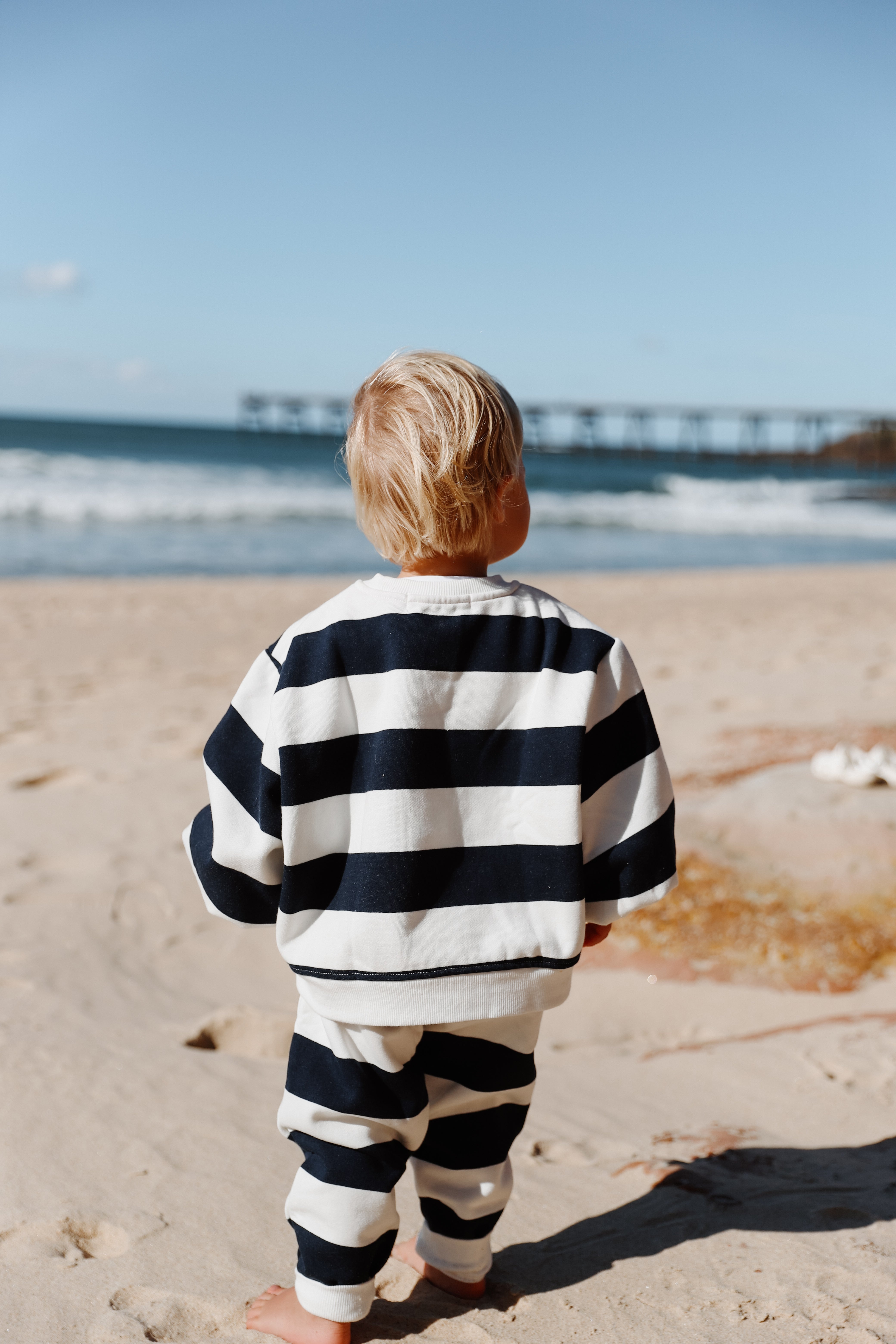 Little Navy Stripe Crewneck Sweat top