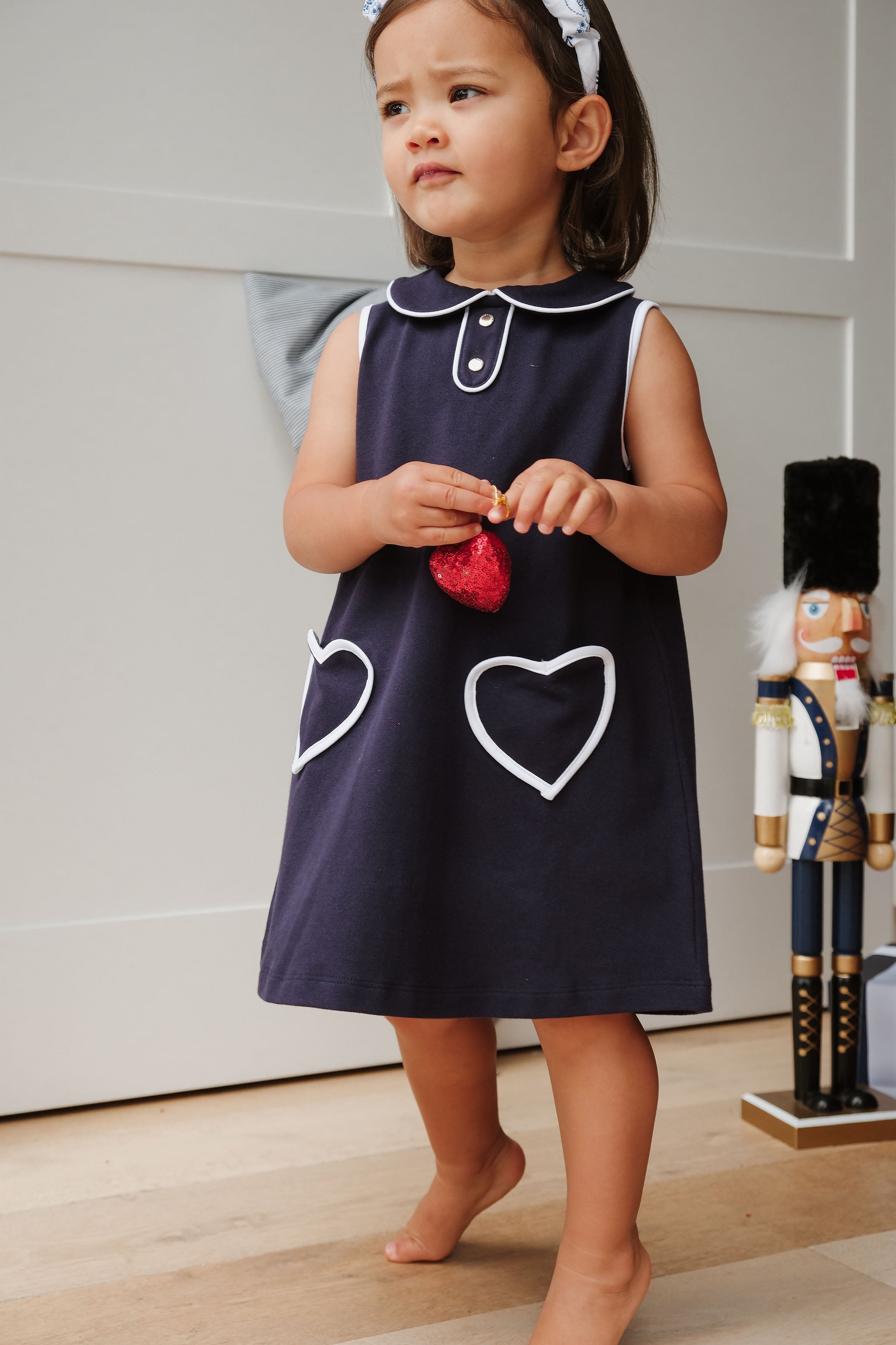 LITTLE NAVY HEART SHIFT DRESS